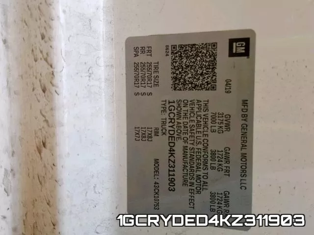 1GCRYDED4KZ311903 фото 2