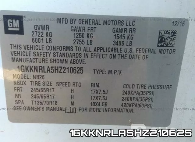 1GKKNRLA5HZ210625 фото 10