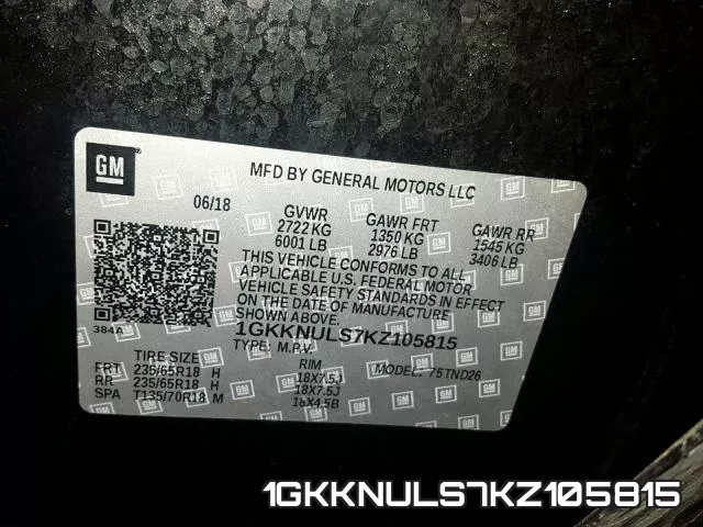 1GKKNULS7KZ105815 фото 2