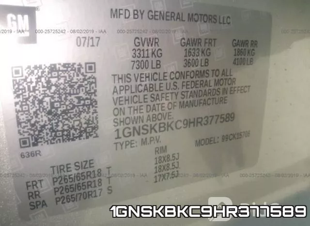 1GNSKBKC9HR377589 фото 10