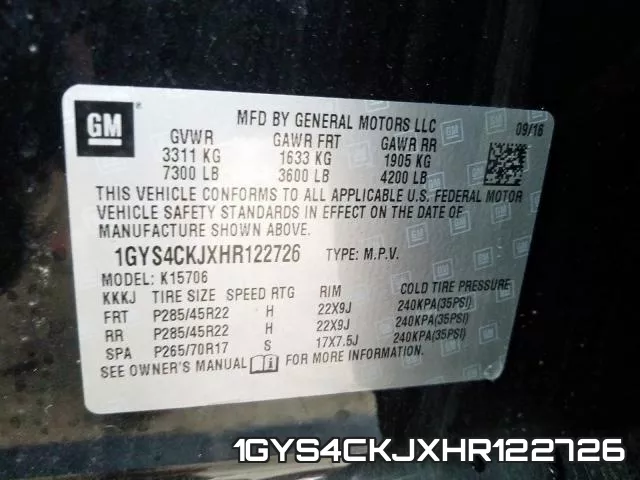 1GYS4CKJXHR122726 фото 2