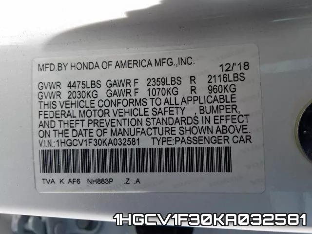 1HGCV1F30KA032581 фото 2
