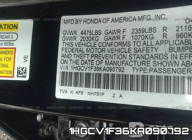 1HGCV1F36KA090792 фото 10