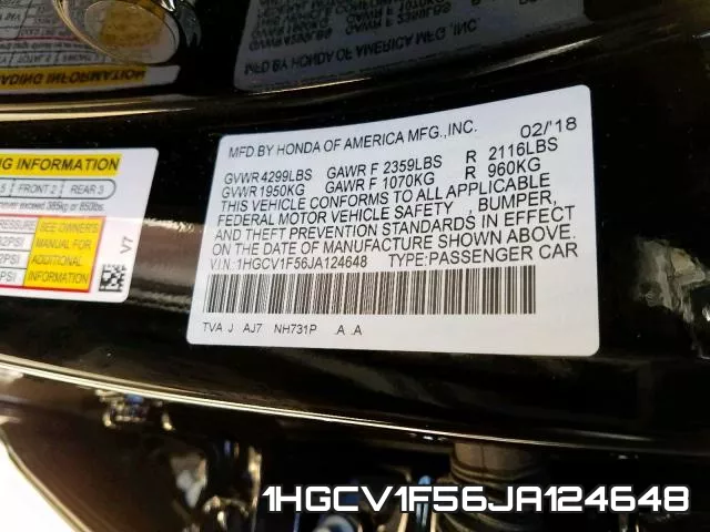 1HGCV1F56JA124648 фото 2
