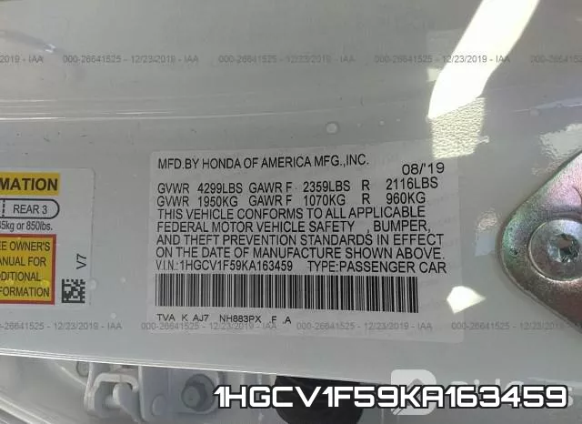 1HGCV1F59KA163459 фото 10