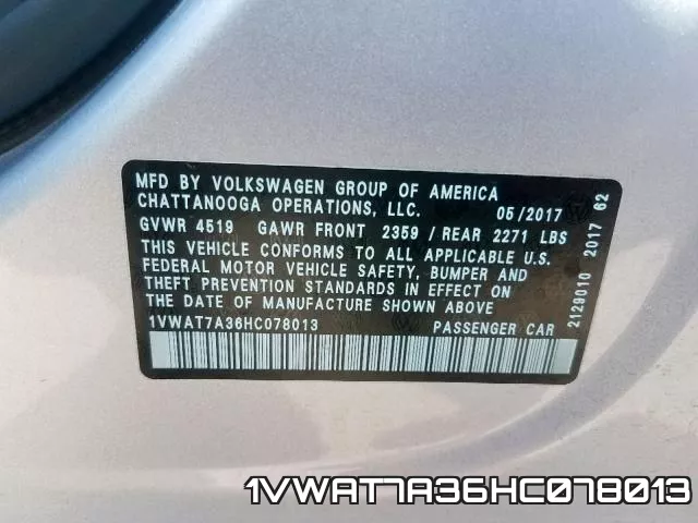 1VWAT7A36HC078013 фото 2