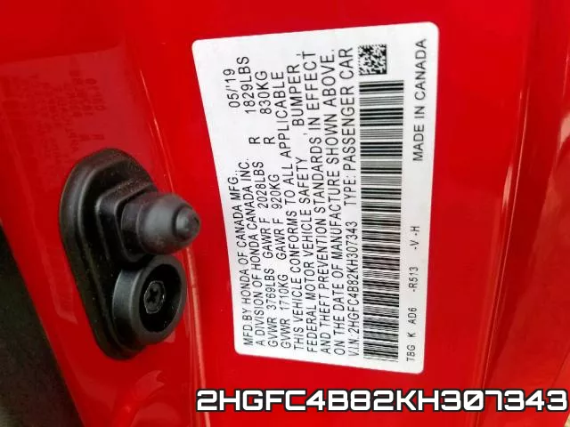 2HGFC4B82KH307343 фото 2