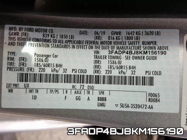 3FADP4BJ8KM156190 фото 2