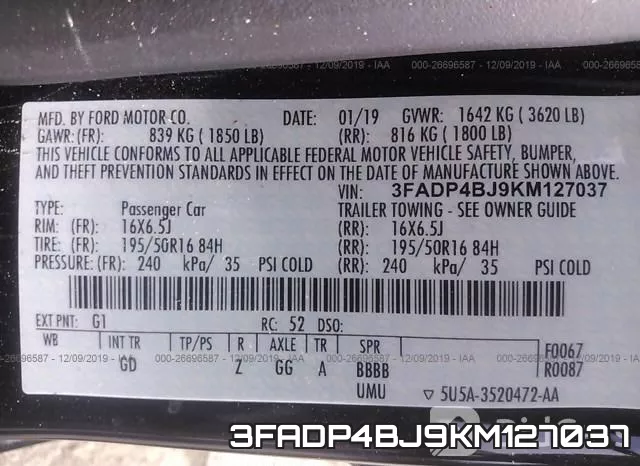 3FADP4BJ9KM127037 фото 9