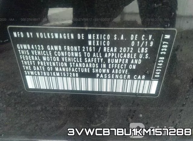 3VWCB7BU1KM157288 фото 10
