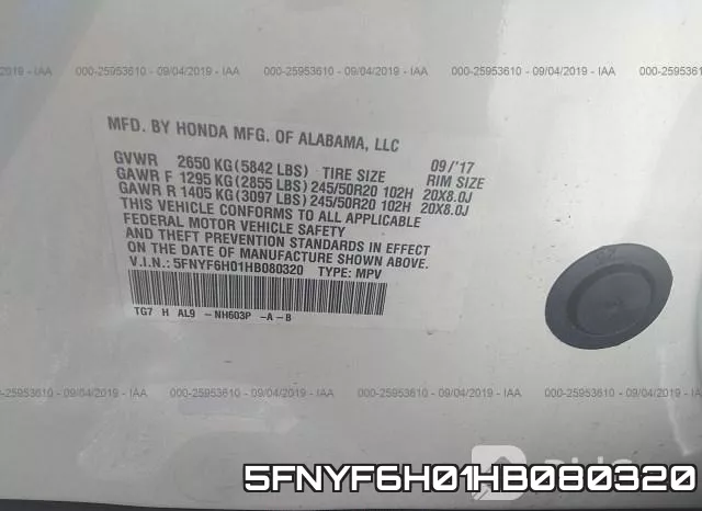 5FNYF6H01HB080320 фото 10