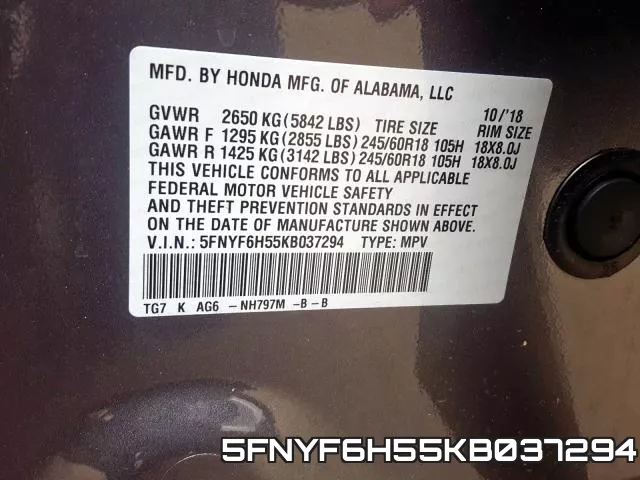 5FNYF6H55KB037294 фото 2
