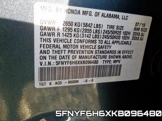 5FNYF6H6XKB096480 фото 2