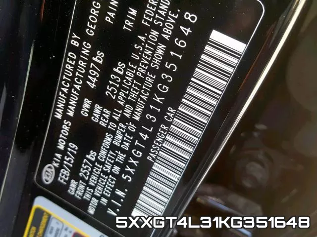 5XXGT4L31KG351648 фото 2