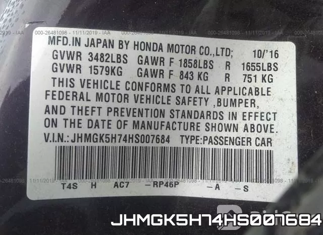 JHMGK5H74HS007684 фото 10