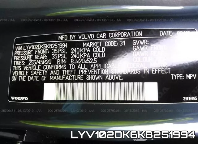 LYV102DK6KB251994 фото 10