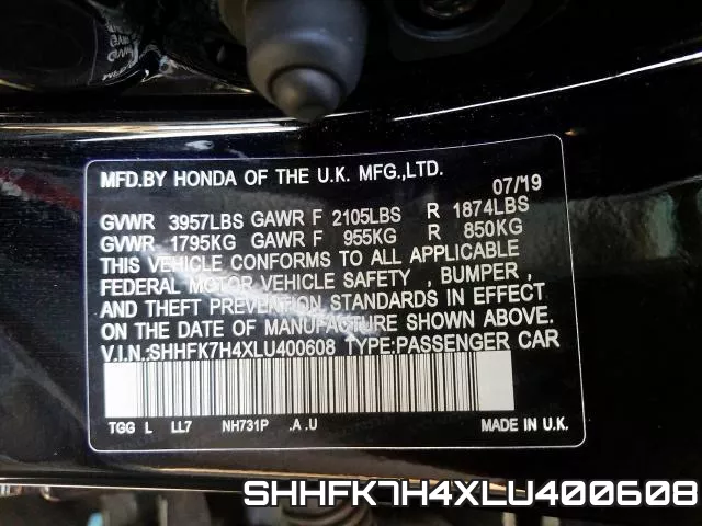 SHHFK7H4XLU400608 фото 2