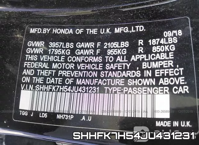SHHFK7H54JU431231 фото 10