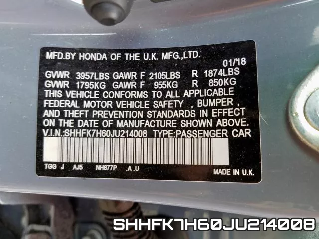SHHFK7H60JU214008 фото 2