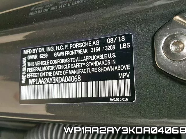 WP1AA2AY3KDA04068 фото 2