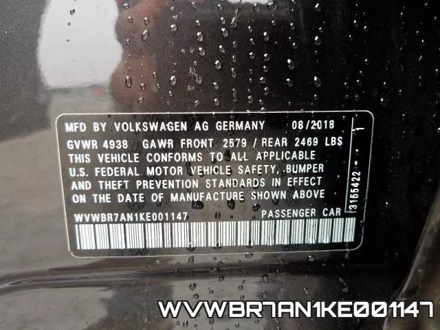 WVWBR7AN1KE001147 фото 2