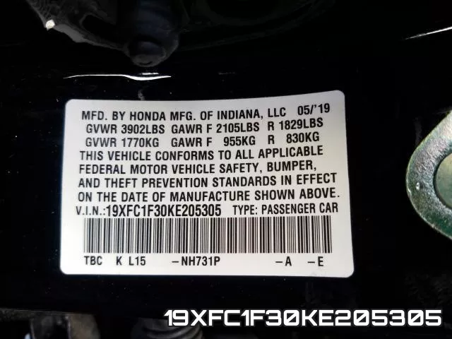 19XFC1F30KE205305 фото 2