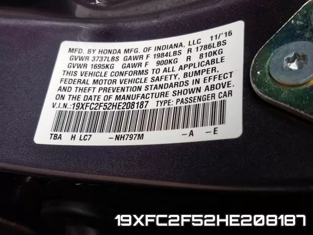 19XFC2F52HE208187 фото 2