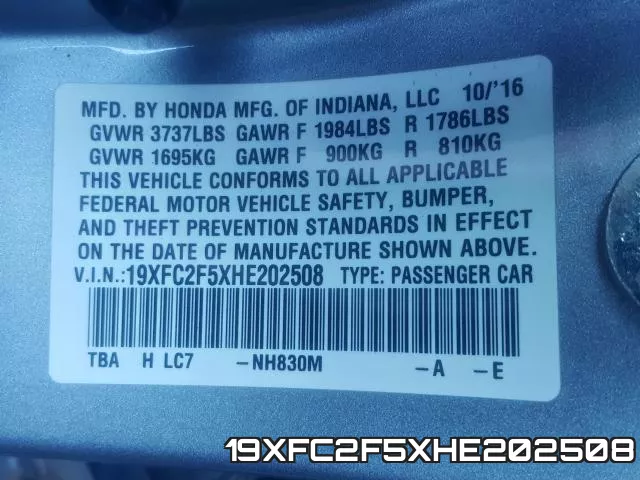 19XFC2F5XHE202508 фото 2