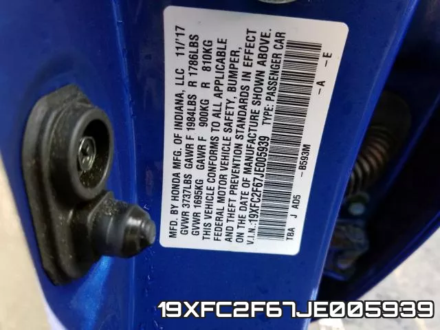 19XFC2F67JE005939 фото 2