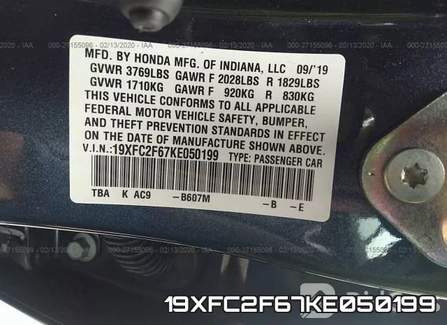19XFC2F67KE050199 фото 10