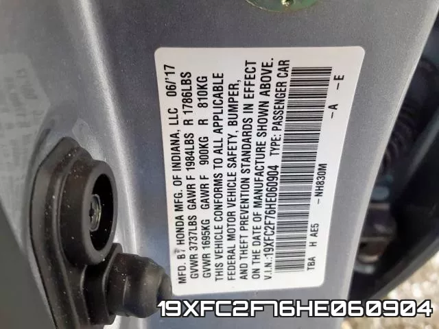 19XFC2F76HE060904 фото 2