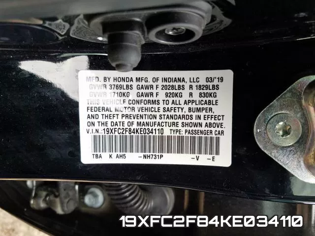 19XFC2F84KE034110 фото 2