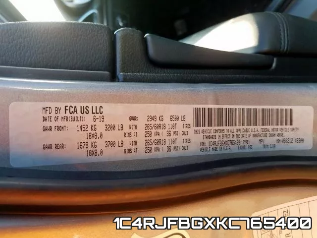 1C4RJFBGXKC765400 фото 2