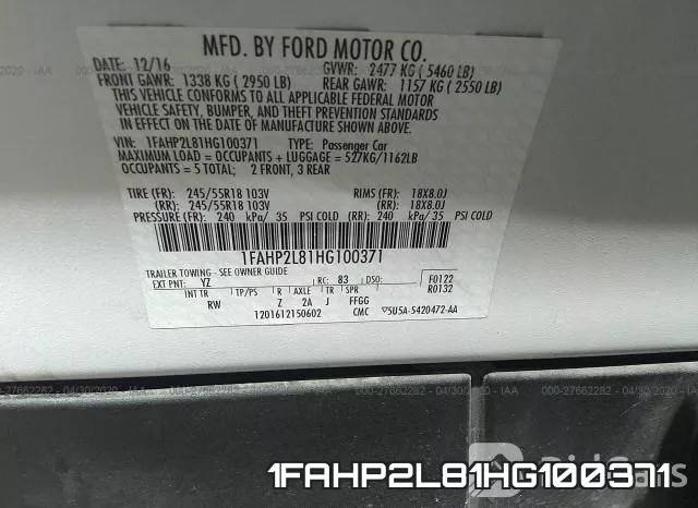 1FAHP2L81HG100371 фото 10