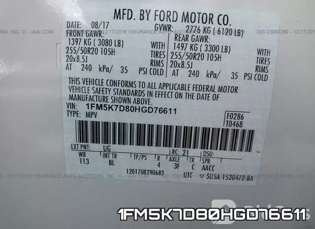 1FM5K7D80HGD76611 фото 10