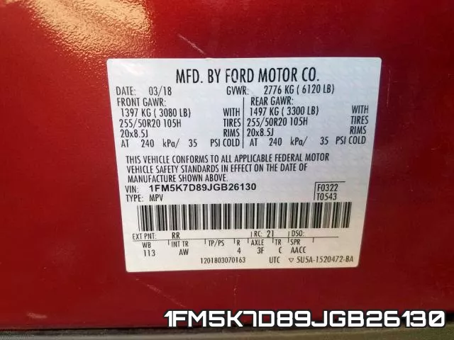 1FM5K7D89JGB26130 фото 2