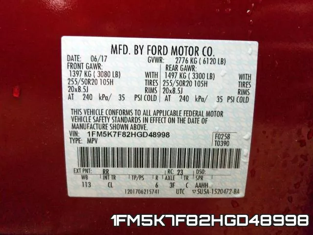 1FM5K7F82HGD48998 фото 2