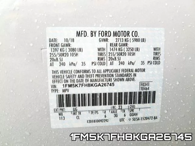 1FM5K7FH8KGA26745 фото 2