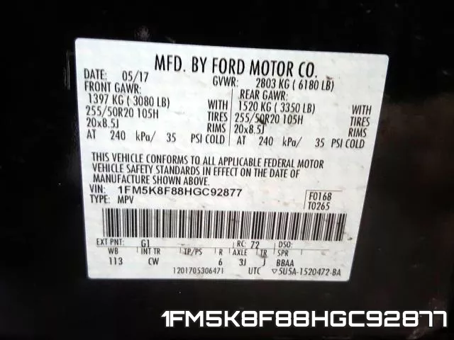 1FM5K8F88HGC92877 фото 2