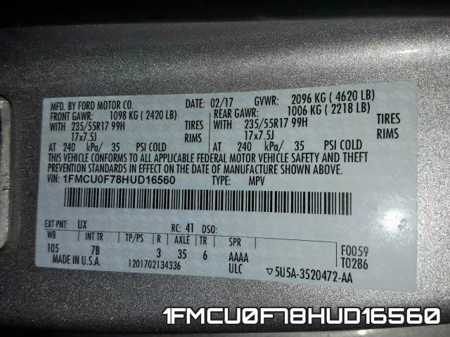 1FMCU0F78HUD16560 фото 2