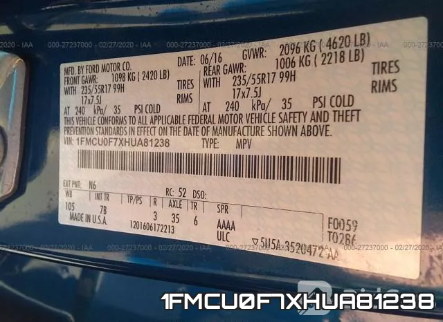 1FMCU0F7XHUA81238 фото 10