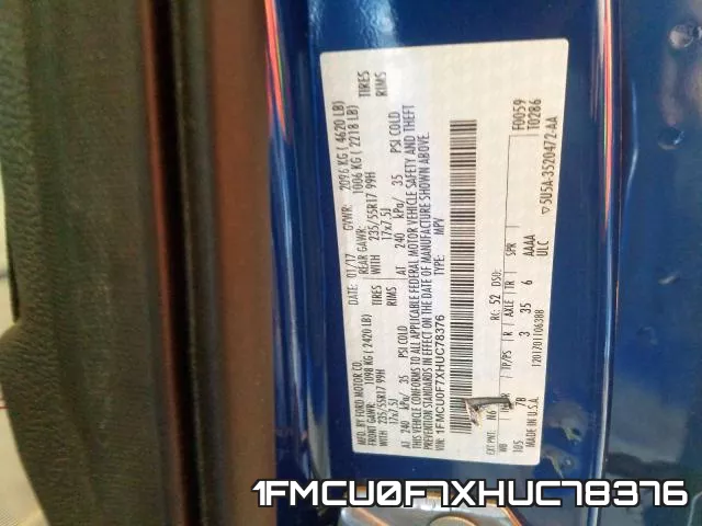 1FMCU0F7XHUC78376 фото 2