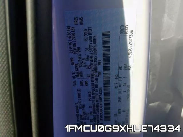 1FMCU0G9XHUE74334 фото 2