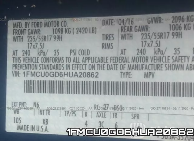 1FMCU0GD6HUA20862 фото 10