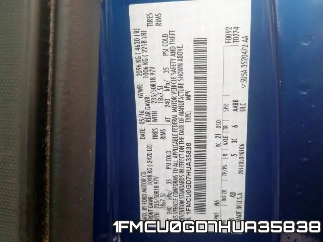 1FMCU0GD7HUA35838 фото 2
