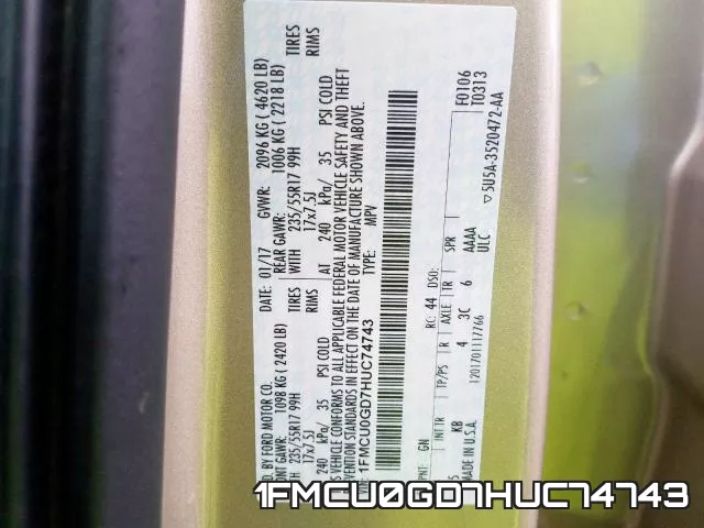 1FMCU0GD7HUC74743 фото 2