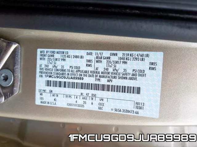 1FMCU9GD9JUA89989 фото 2