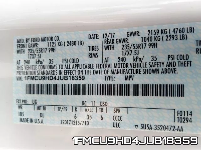 1FMCU9HD4JUB18359 фото 2