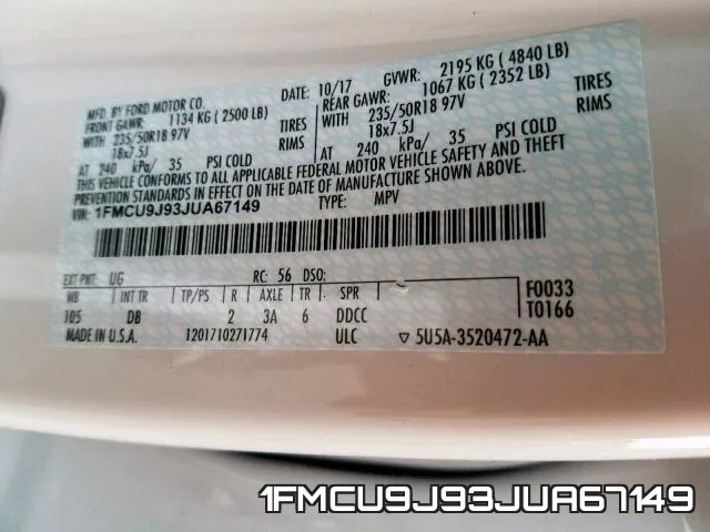 1FMCU9J93JUA67149 фото 2