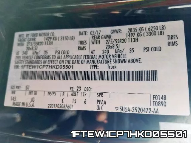 1FTEW1CP7HKD05501 фото 2